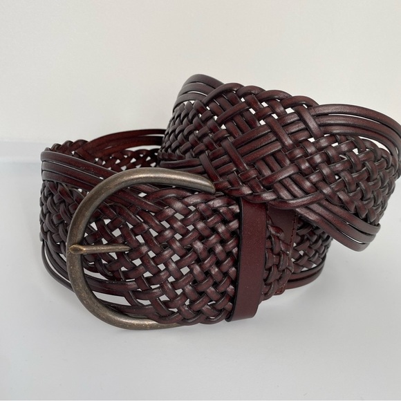 Woven Brown Leather Wide Belt - Picture 1 of 7